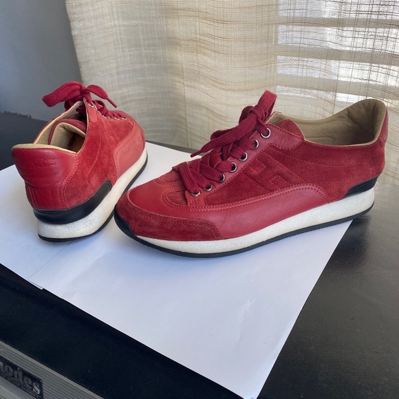 HERMES 'GOAL' SNEAKERS WALKING SHOES TRAINERS RED SUEDE